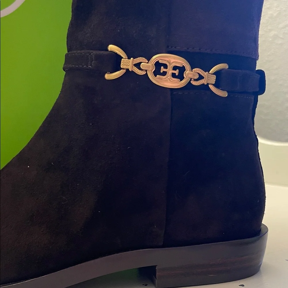 Sam Edelman Brown Leather Boots with Gold Chain Detail